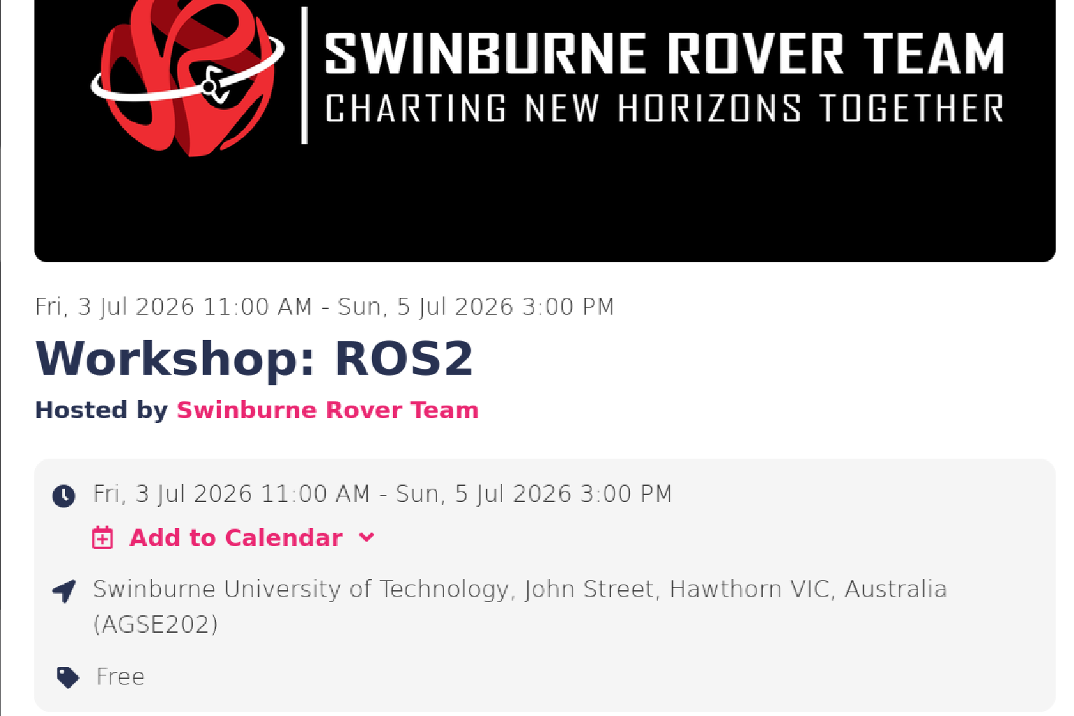 Swinux branded poster containing the Swinburne Rover Logo and text described in this article.