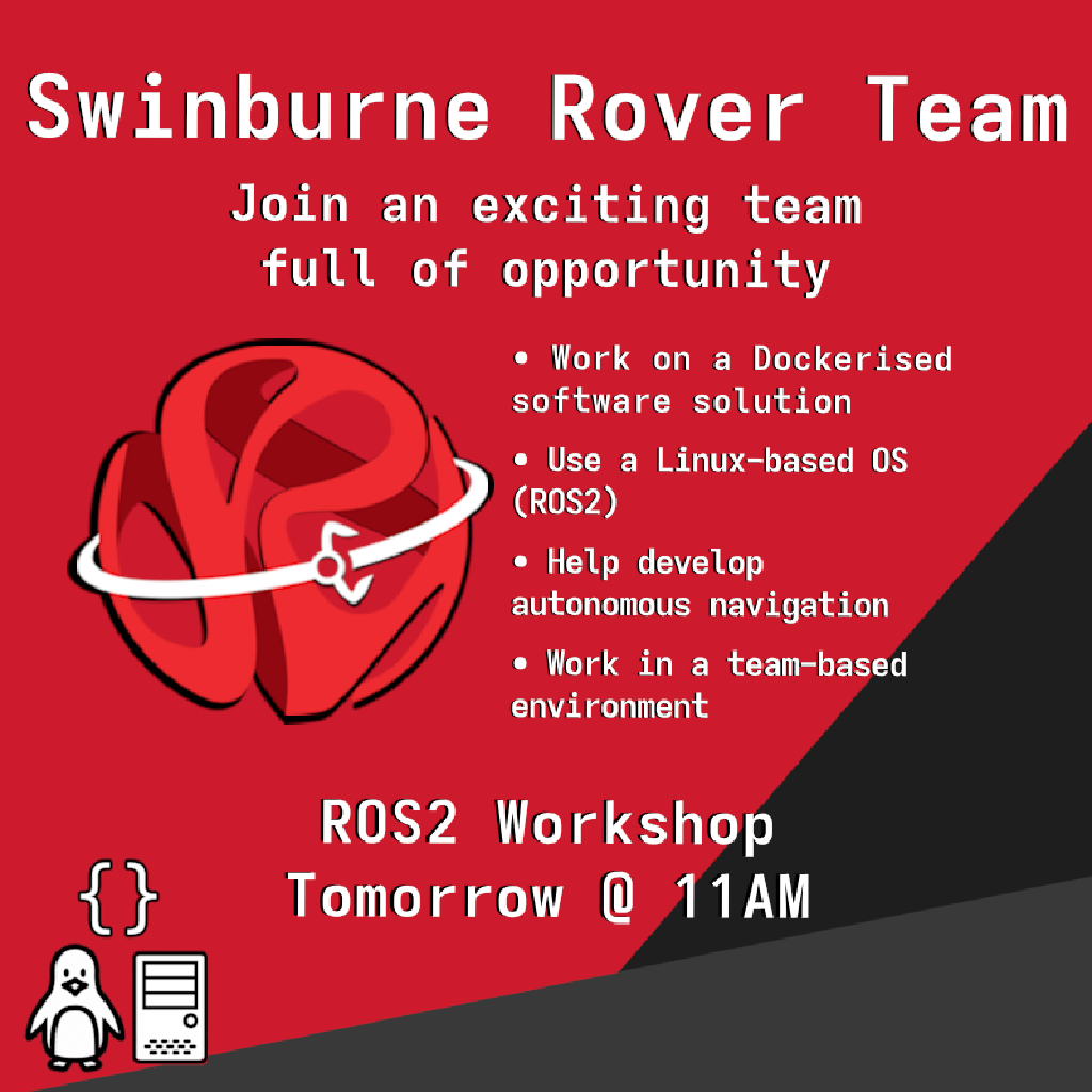Swinux branded poster containing the Swinburne Rover Logo and text described in this article.
