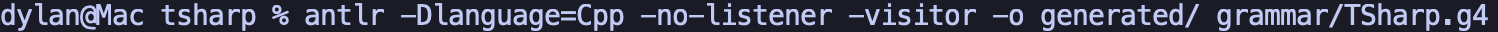 Terminal displaying command prompt to compile code in T#