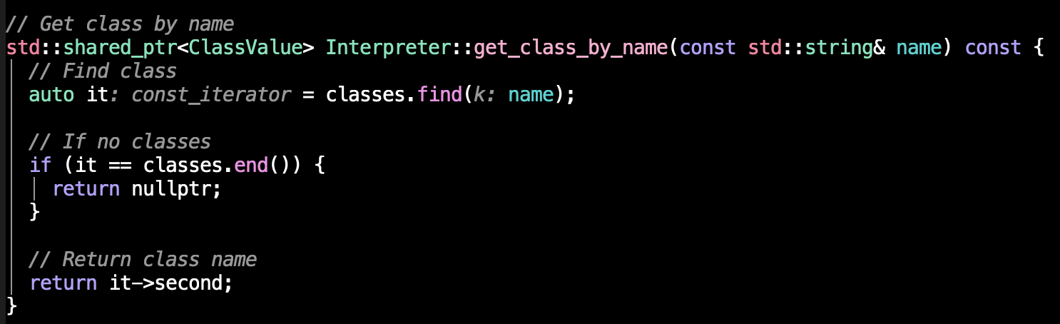 Code block for a helper function to get a class by it’s name.
